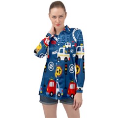 Seamless-pattern-vector-rescue-team-cartoon Long Sleeve Satin Shirt