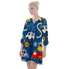 Seamless-pattern-vector-rescue-team-cartoon Open Neck Shift Dress by Jancukart