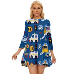 Seamless-pattern-vector-rescue-team-cartoon Long Sleeve Babydoll Dress by Jancukart