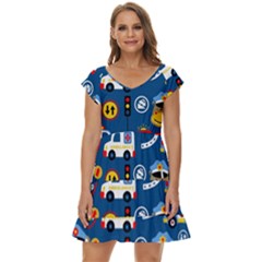 Seamless-pattern-vector-rescue-team-cartoon Short Sleeve Tiered Mini Dress