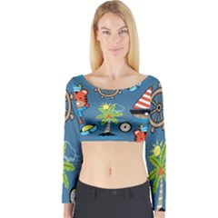 Seamless-pattern-with-sailing-cartoon Long Sleeve Crop Top by Jancukart