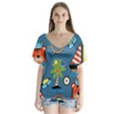 Seamless-pattern-with-sailing-cartoon V-Neck Flutter Sleeve Top View1