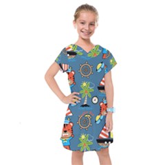 Seamless-pattern-with-sailing-cartoon Kids  Drop Waist Dress by Jancukart