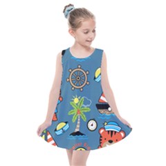 Seamless-pattern-with-sailing-cartoon Kids  Summer Dress by Jancukart