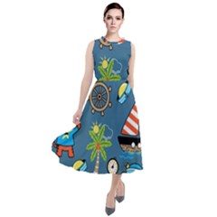 Seamless-pattern-with-sailing-cartoon Round Neck Boho Dress by Jancukart