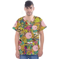 Cartoon Wallpapers Men s V-neck Scrub Top