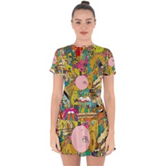 Cartoon Wallpapers Drop Hem Mini Chiffon Dress