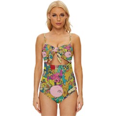 Cartoon Wallpapers Knot Front One-piece Swimsuit