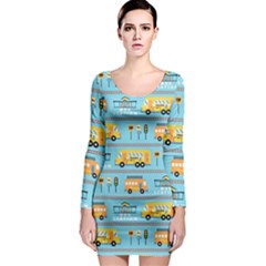 Buses-cartoon-pattern-vector Long Sleeve Bodycon Dress