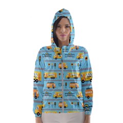 Buses-cartoon-pattern-vector Women s Hooded Windbreaker