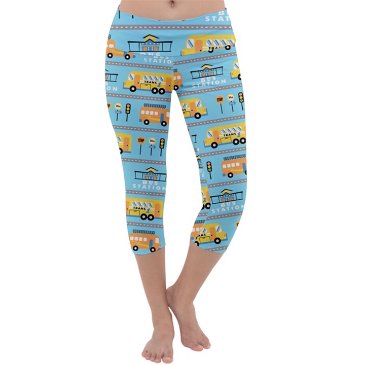 Buses-cartoon-pattern-vector Capri Yoga Leggings