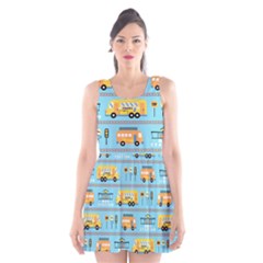 Buses-cartoon-pattern-vector Scoop Neck Skater Dress