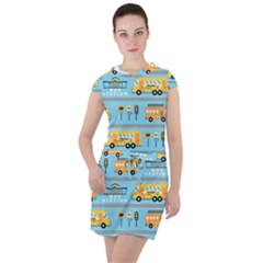 Buses-cartoon-pattern-vector Drawstring Hooded Dress by Jancukart