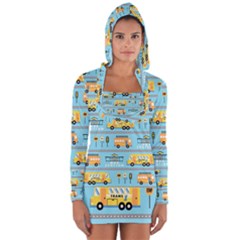 Buses-cartoon-pattern-vector Long Sleeve Hooded T-shirt