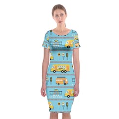 Buses-cartoon-pattern-vector Classic Short Sleeve Midi Dress