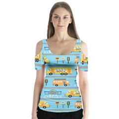 Buses-cartoon-pattern-vector Butterfly Sleeve Cutout Tee 