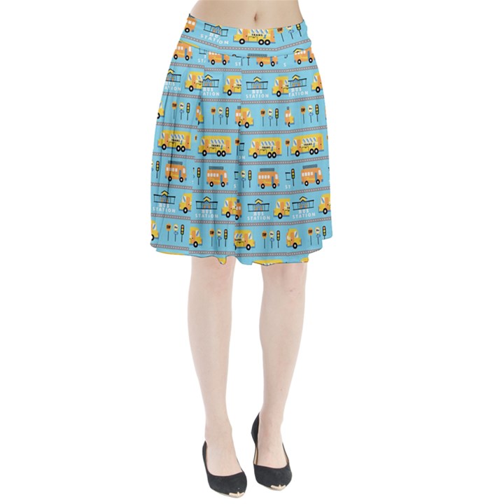 Buses-cartoon-pattern-vector Pleated Skirt