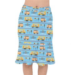 Buses-cartoon-pattern-vector Short Mermaid Skirt