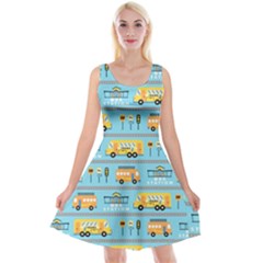 Buses-cartoon-pattern-vector Reversible Velvet Sleeveless Dress