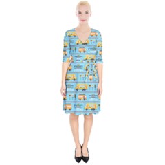 Buses-cartoon-pattern-vector Wrap Up Cocktail Dress