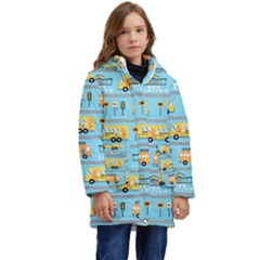 Buses-cartoon-pattern-vector Kid s Hooded Longline Puffer Jacket by Jancukart