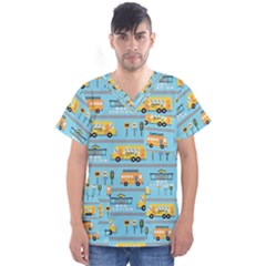 Buses-cartoon-pattern-vector Men s V-neck Scrub Top