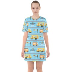 Buses-cartoon-pattern-vector Sixties Short Sleeve Mini Dress