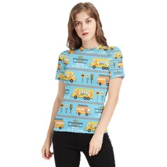 Buses-cartoon-pattern-vector Women s Short Sleeve Rash Guard by Jancukart