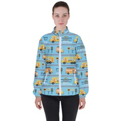 Buses-cartoon-pattern-vector Women s High Neck Windbreaker