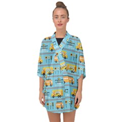 Buses-cartoon-pattern-vector Half Sleeve Chiffon Kimono by Jancukart