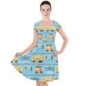 Buses-cartoon-pattern-vector Cap Sleeve Midi Dress View1