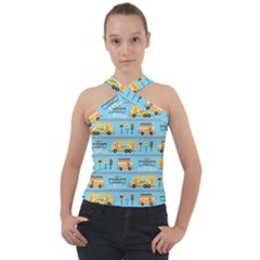 Buses-cartoon-pattern-vector Cross Neck Velour Top