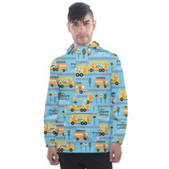 Buses-cartoon-pattern-vector Men s Front Pocket Pullover Windbreaker