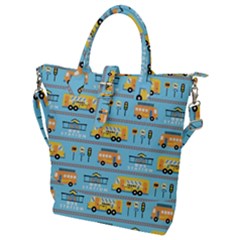 Buses-cartoon-pattern-vector Buckle Top Tote Bag