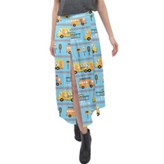 Buses-cartoon-pattern-vector Velour Split Maxi Skirt by Jancukart