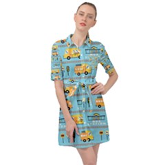 Buses-cartoon-pattern-vector Belted Shirt Dress