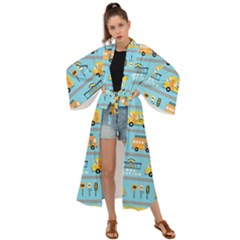 Buses-cartoon-pattern-vector Maxi Kimono by Jancukart