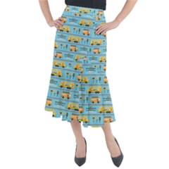 Buses-cartoon-pattern-vector Midi Mermaid Skirt