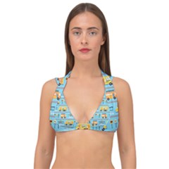 Buses-cartoon-pattern-vector Double Strap Halter Bikini Top by Jancukart