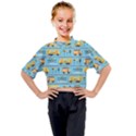 Buses-cartoon-pattern-vector Kids Mock Neck Tee View1