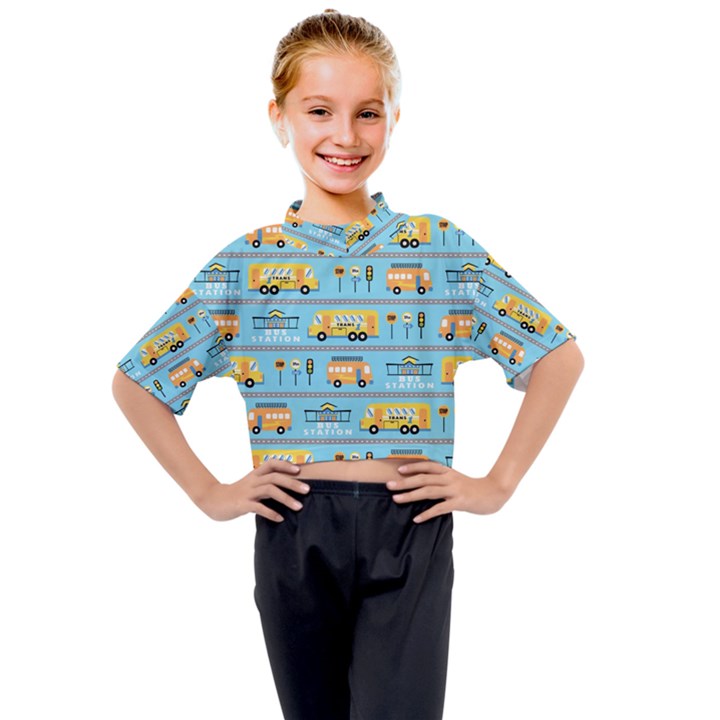 Buses-cartoon-pattern-vector Kids Mock Neck Tee