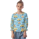 Buses-cartoon-pattern-vector Kids  Cuff Sleeve Top View1