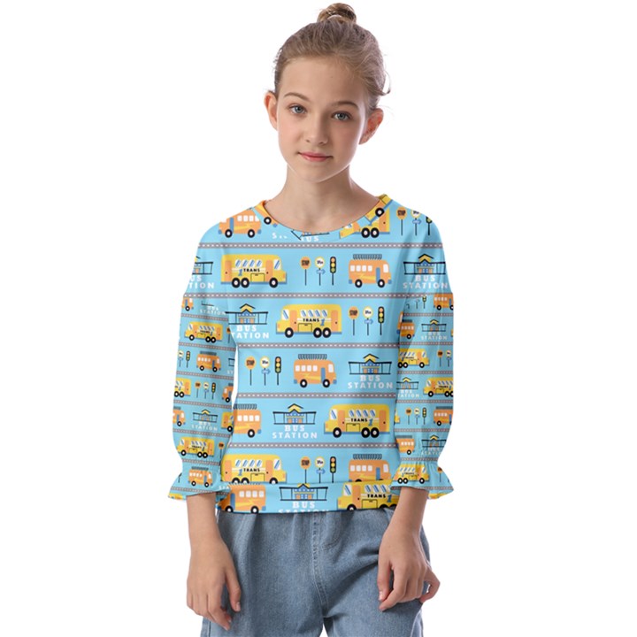 Buses-cartoon-pattern-vector Kids  Cuff Sleeve Top