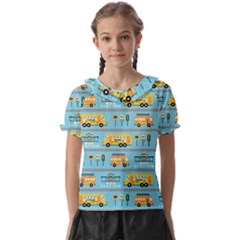 Buses-cartoon-pattern-vector Kids  Frill Chiffon Blouse