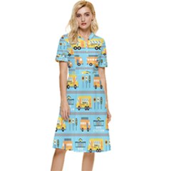 Buses-cartoon-pattern-vector Button Top Knee Length Dress by Jancukart