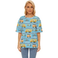 Buses-cartoon-pattern-vector Oversized Basic Tee by Jancukart