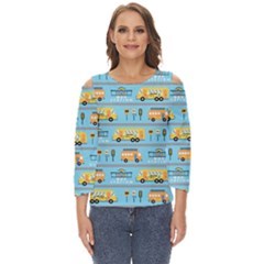 Buses-cartoon-pattern-vector Cut Out Wide Sleeve Top