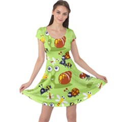 Little-animals-cartoon Cap Sleeve Dress