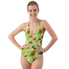 Little-animals-cartoon Halter Cut-out One Piece Swimsuit