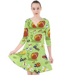 Little-animals-cartoon Quarter Sleeve Front Wrap Dress